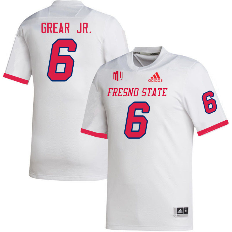 Men #6 Tim Grear Jr. Fresno State Bulldogs College Football Jerseys Stitched Sale-White - Click Image to Close